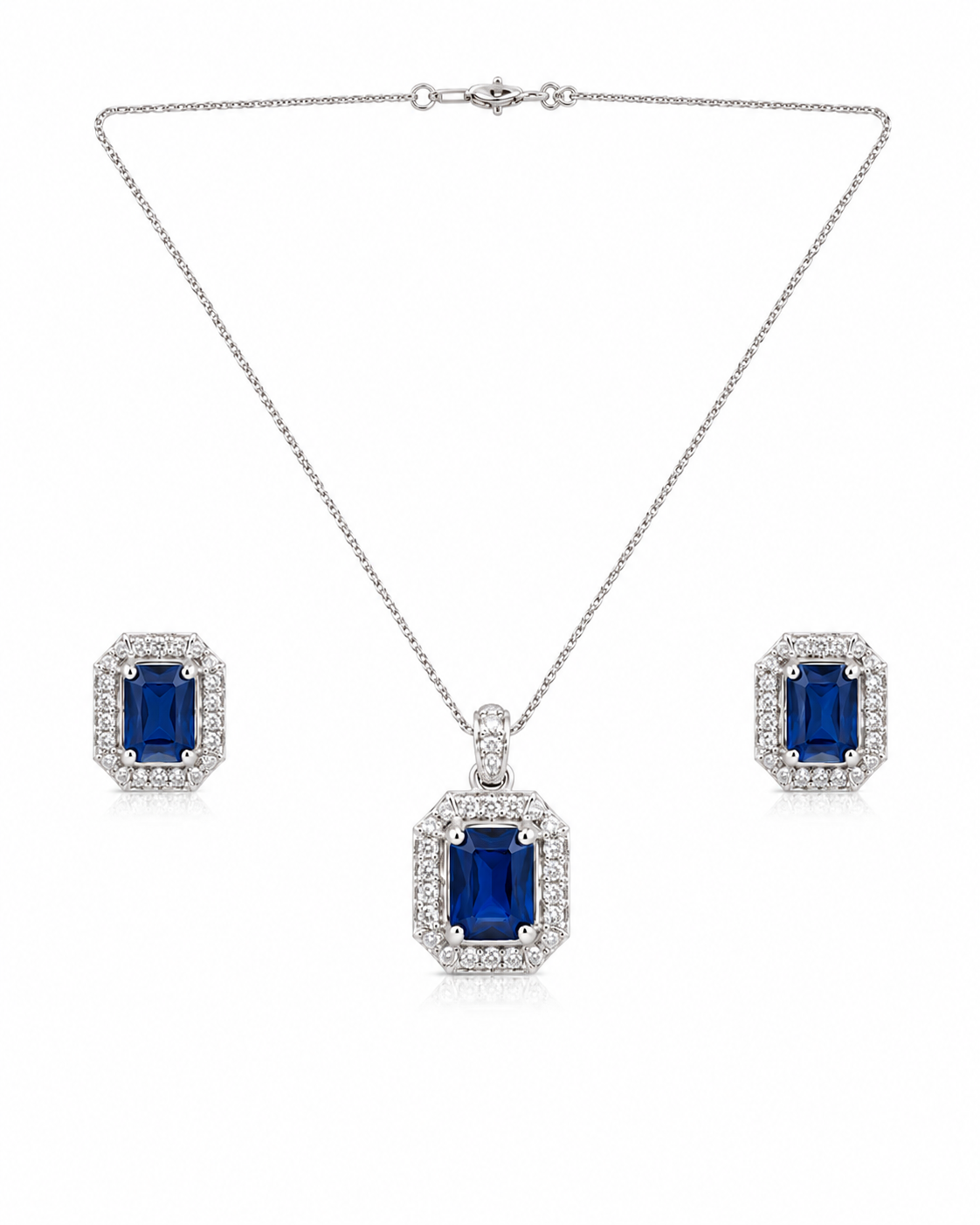 Elegant Silver and Sapphire Jewelry Set - Pendant and Earrings Wholesale